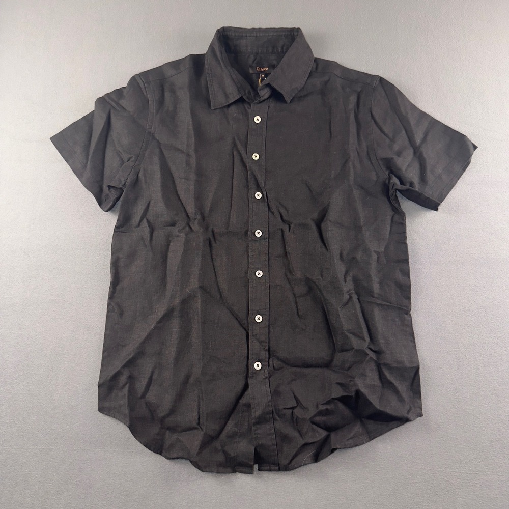 Quince Men 100% European Linen Short Sleeve Shirt Black Size M LB27856-GLFAIN006